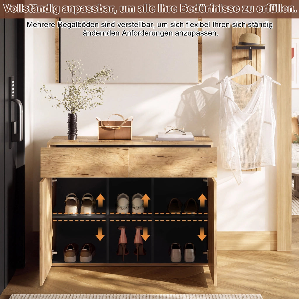 Set ingresso con specchio, appendiabiti e scarpiera in legno e nero 125x35x178 cm