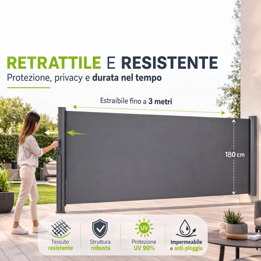 Tenda Sole Laterale Retrattile 1.8x3 Metri Telo Frangivista Avvolgibile Grigio