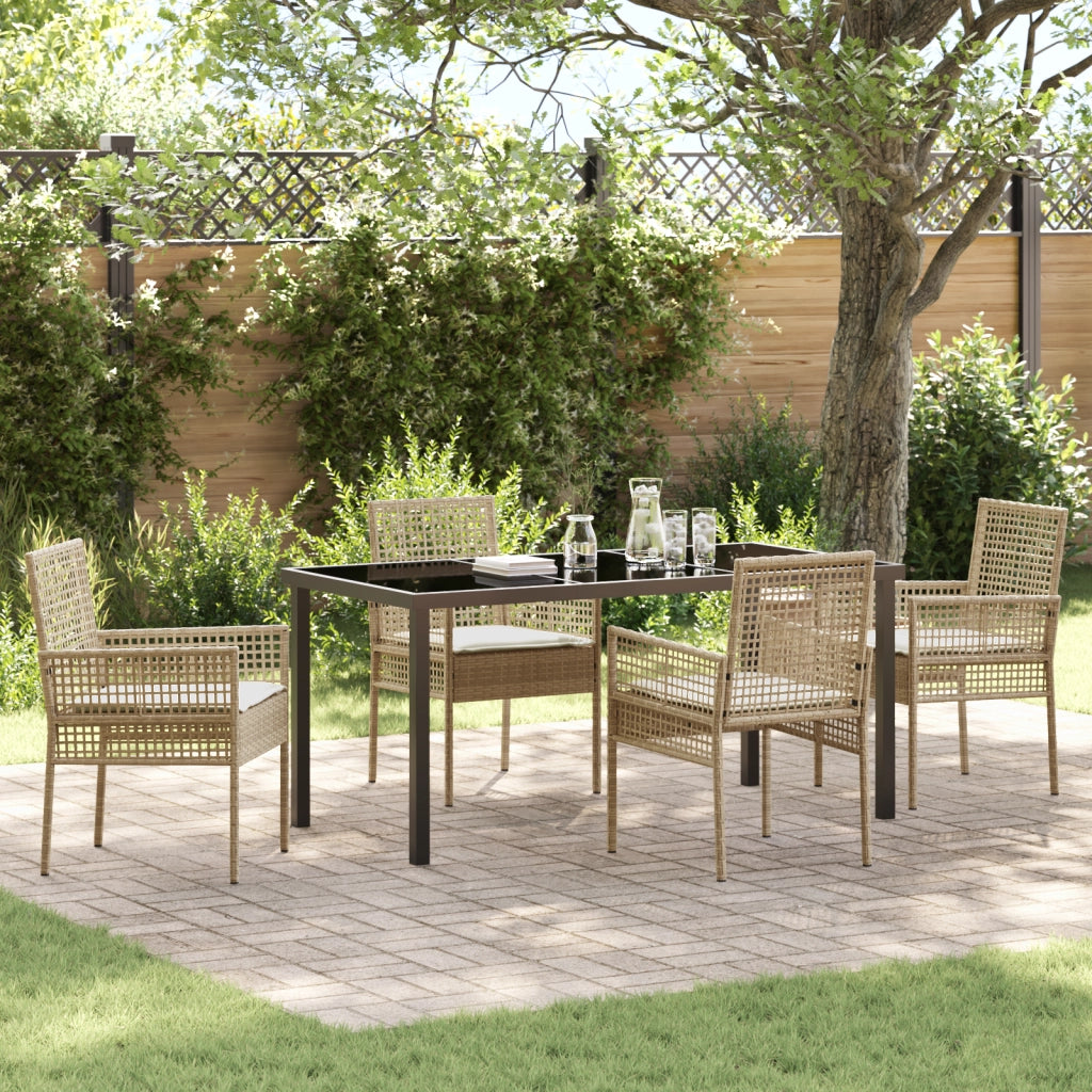 Set da Pranzo da Giardino con Cuscini Beige Polyrattan
