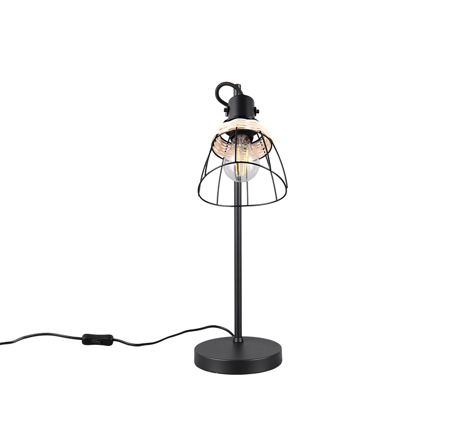 Lampada da tavolo, rattan e metallo, naturale e nero, H 50 cm, Jerome