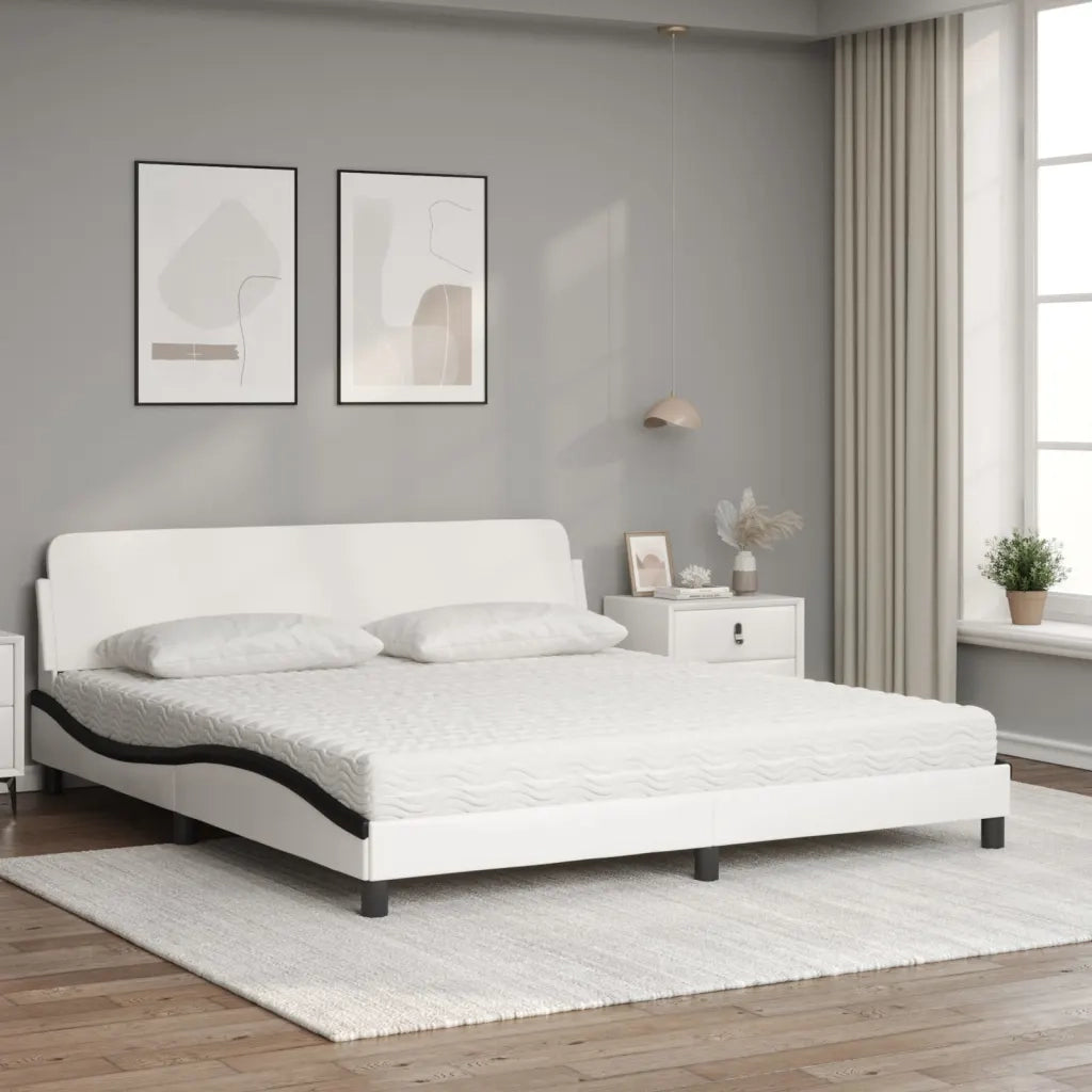 Letto con Materasso Dover Bianco e Nero 180x200cm Similpelle 3208463