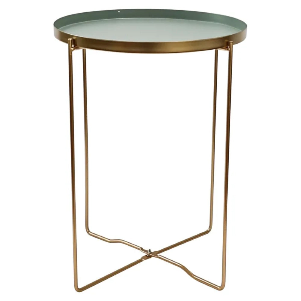 Tavolino Frosty gambe oro con vassoio verde scuro Ø36xH47,5 cm