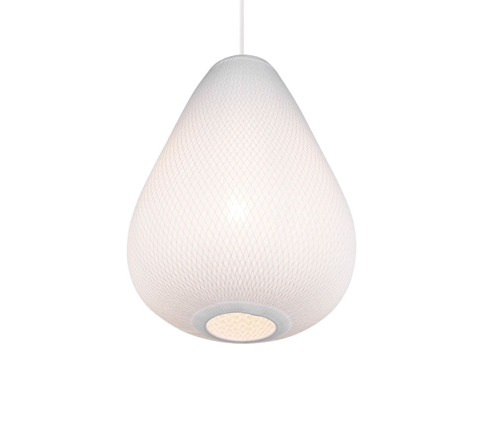 Lampada a sospensione, tessuto e metallo, bianco, D 35 cm, Janine