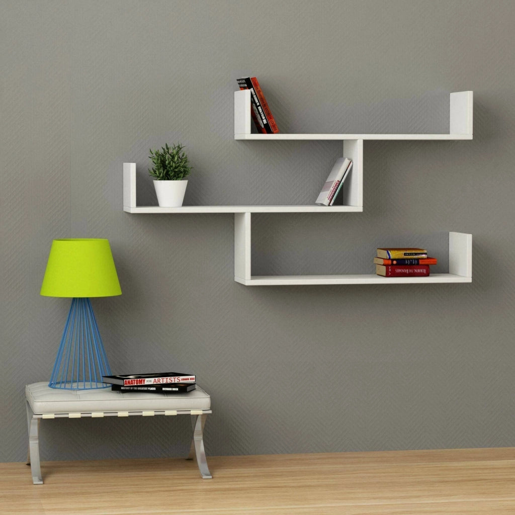 Mensola Sadachbia, Scaffale, Ripiano a muro, Scaffalatura multiuso, 119x23h67 cm, Bianco