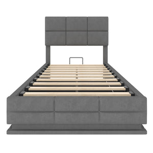 Letto 90x200cm imbottito - Xylo - velluto grigio USB idraulico LED