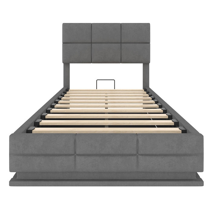 Letto 90x200cm imbottito - Xylo - velluto grigio USB idraulico LED