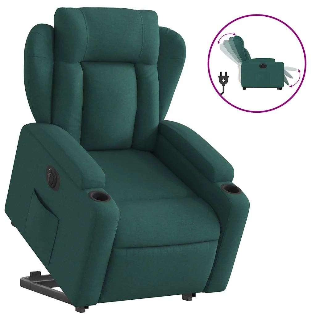 Poltrona Alzapersona Reclinabile Elettrica Verde Scuro Tessuto 3204512