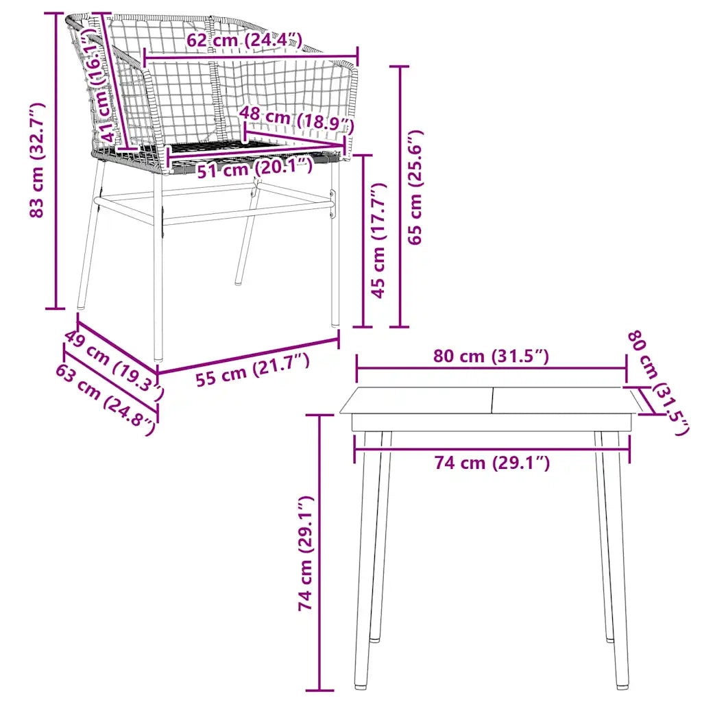 Set da Pranzo da Giardino 5pz Polyrattan Vetro