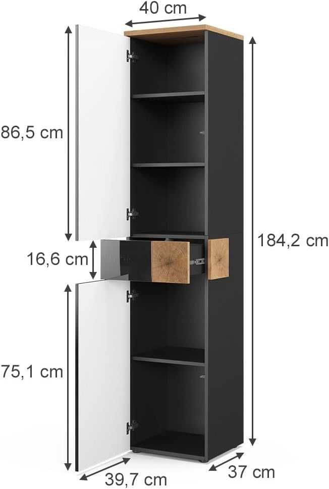 Mobile bagno alto Eden, Antracite, 40 x 184.2 cm, per montaggio a parete con suddivisione interna variabile