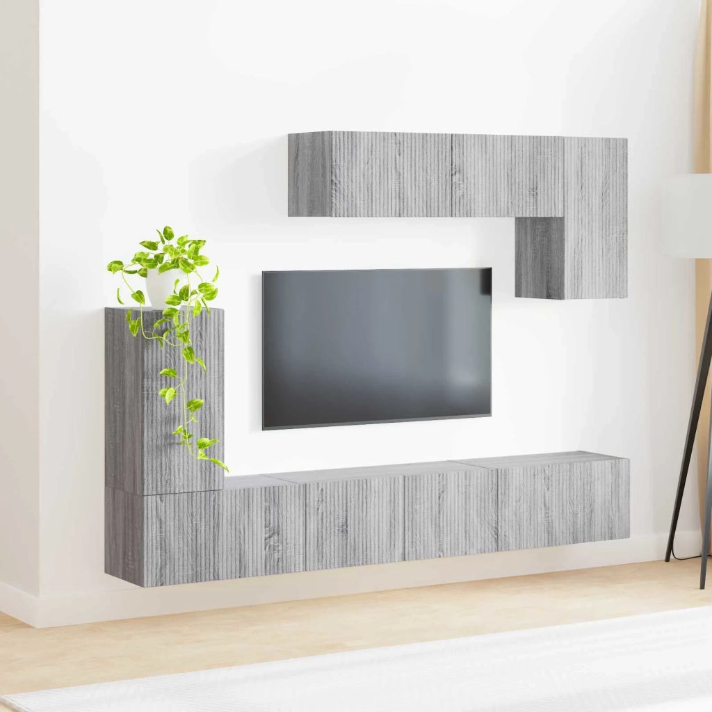 Set mobile TV 4 pz-Credenza per TV Grigio Sonoma Legno multistrato 421775