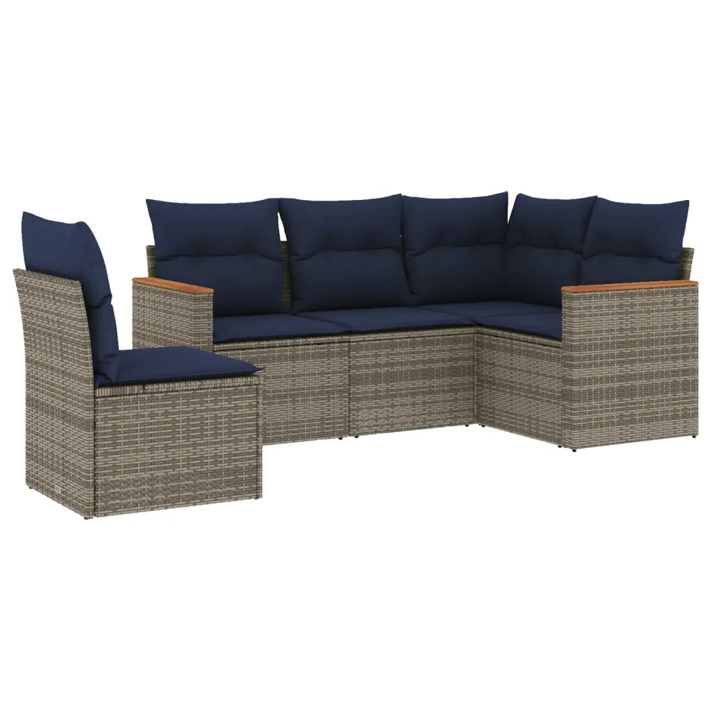 Set Divani da Giardino 5 pz con Cuscini Grigio in Polyrattan 3225977