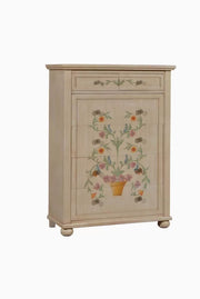 Cassettiera in legno shabby avorio pennellato decori 102x44x142 - Mobili 2G