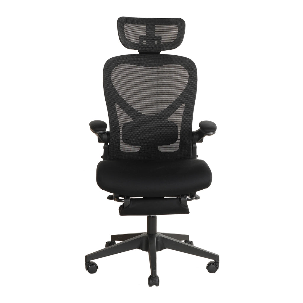 Chaise de bureau ergonomica pieghevole con supporto lombare e poggiatesta 3D in schiuma nera 65 × 61 × 40,5 cm