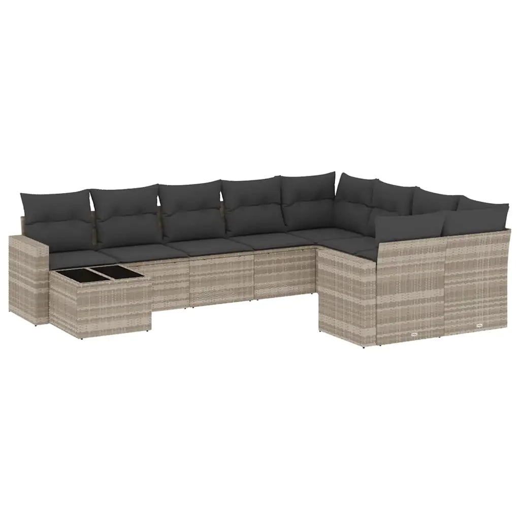 Set Divano Giardino 10 pz con Cuscini Grigio Chiaro Polyrattan