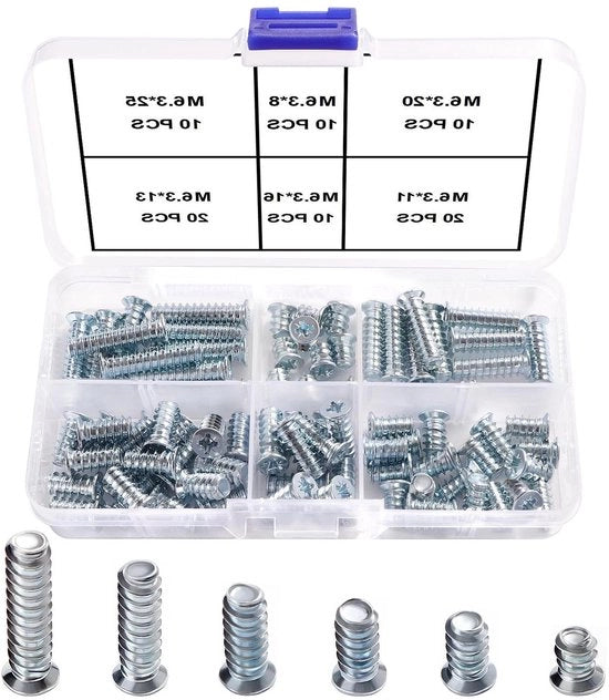 Kit di viti M6.3 euro a testa sottile con testa a croce per mobili, 80 pezzi, per cassetti della cucina e per sospensioni