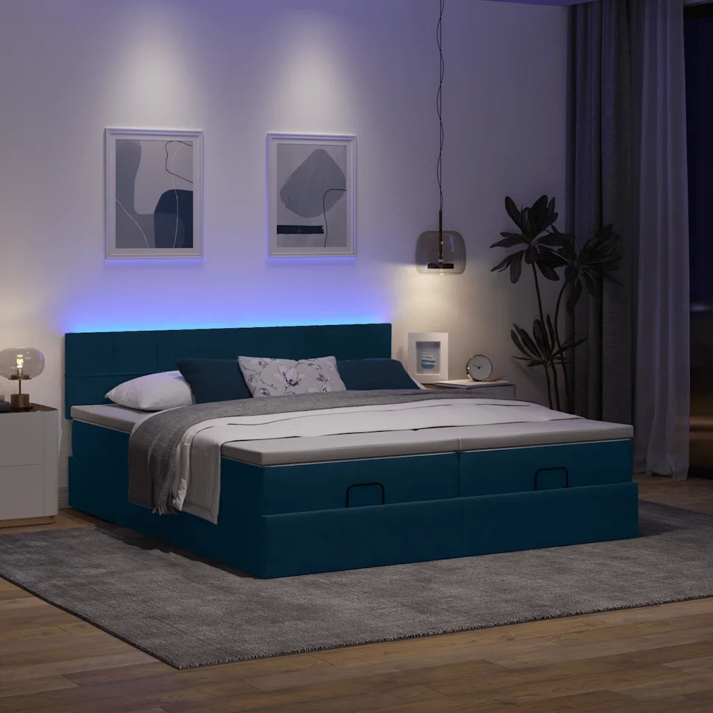 Pouf Letto con Materassi e LED Blu Scuro 200x200cm Velluto 3312933