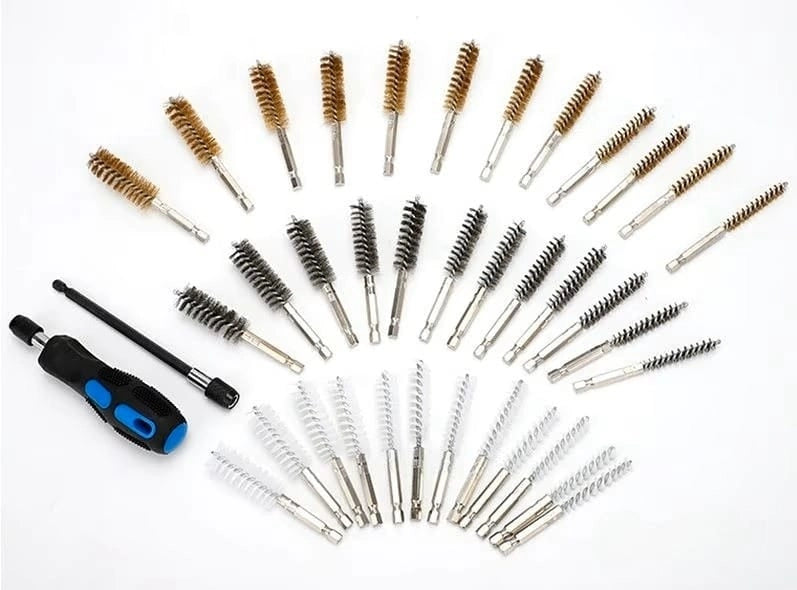 Set 38 Spazzole Metalliche Per Pulizia Tubi Cilindri Attacco 1/4'' Esagonali ox