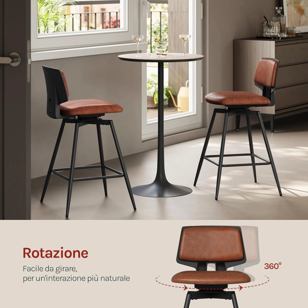 Sgabelli Cucina Set di 2, Sgabelli Bar Girevoli a 360°, con Schienale e Poggiapiedi, in Velluto di Latte, per Cucina, Bar, Soggiorno, Grigio Scuro