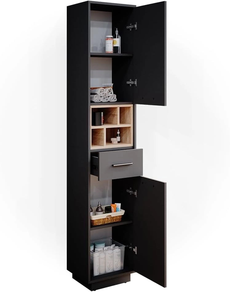 Mobile bagno alto Beatrice, Antracite, 38 x 190 cm, per la conservazione di articoli da bagno e compatibile con Beatrice