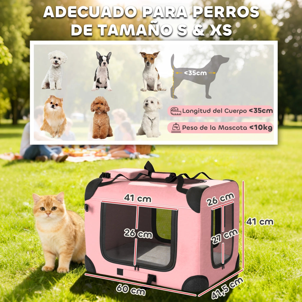 Trasportino Pieghevole per Cani ¨C Xylo ¨C 60x41,5x41 cm Rosa con Finestre a Rete