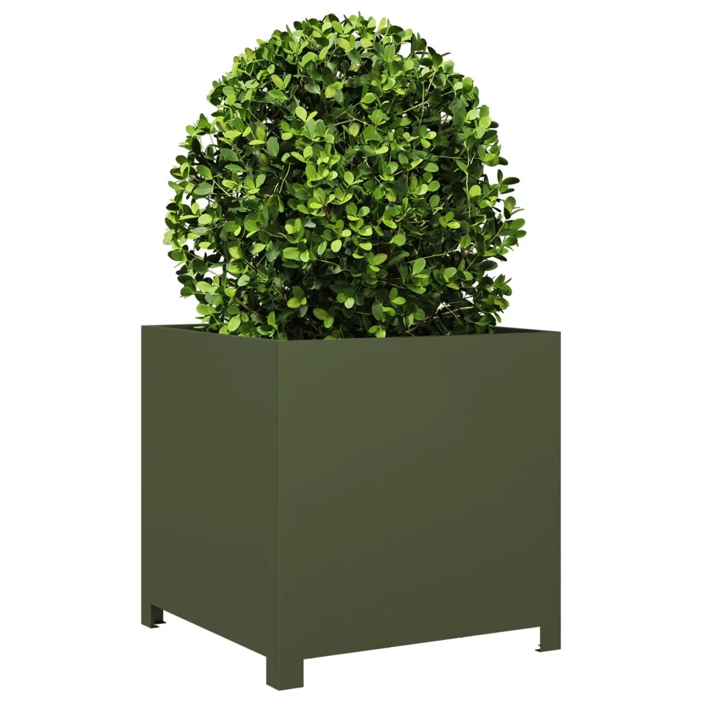 Fioriera da Giardino Verde Oliva 50x50x50 cm in Acciaio 851216