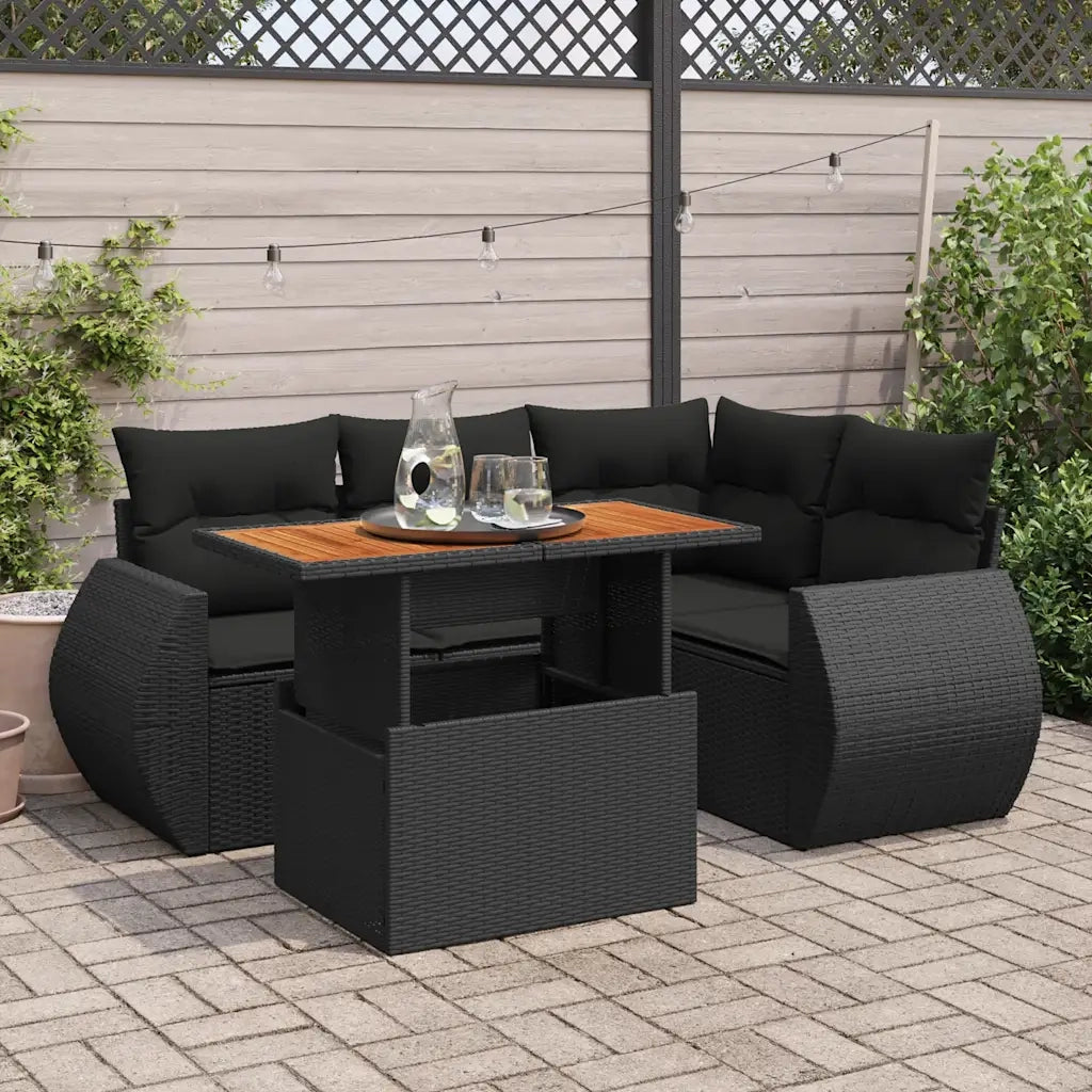 vidaXL Set Divani da Giardino 5 pz con Cuscini in Polyrattan Nero