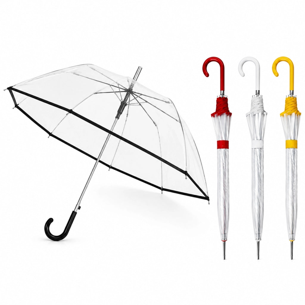 Kit 4 Ombrelli Automatici Trasparenti Colorati 8 Stecche Fibra Antivento Uomo Donna