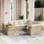 Set Divano da Giardino 10 pz con Cuscini Beige in Polyrattan