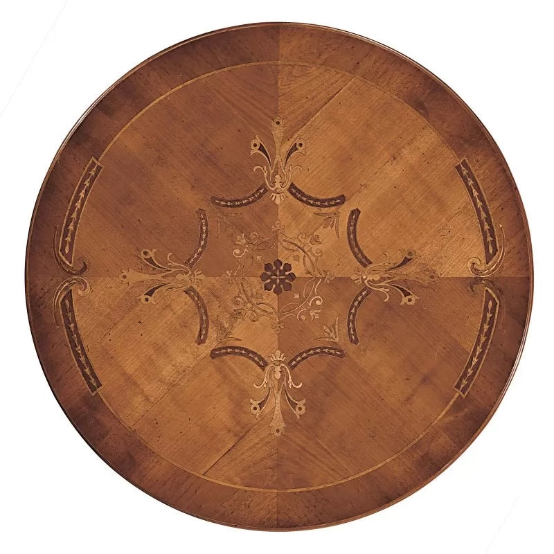 Tavolino rotondo legno intarsiato shabby 80x80x77 - Mobili 2G