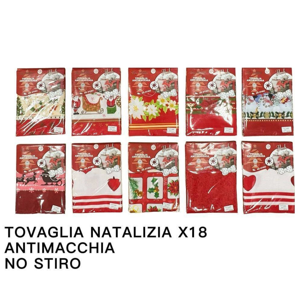 Trade Shop - Tovaglia Natalizia Antimacchia No Stiro Impermeabile Varie Fantasie 24 Posti -
