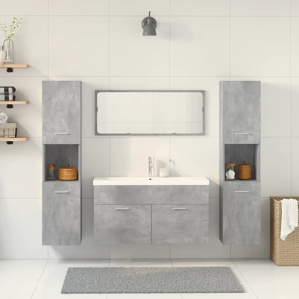 Set Mobili da Bagno 5 pz Grigio Cemento in Legno Multistrato 3324906