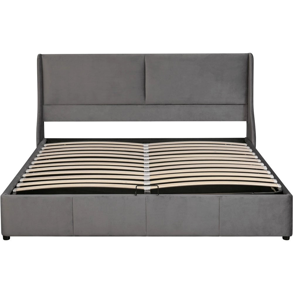 Letto Imbottito Contenitore con Testiera a Orecchie ¨C MINIMAL ¨C Grigio 160x200 Idraulico