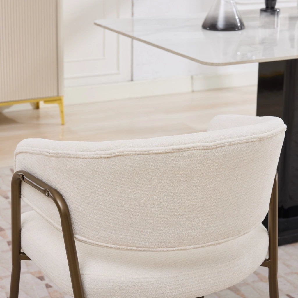 Sedia da Pranzo Imbottita con Braccioli ¨C Xylo ¨C Tessuto Chenille, Gambe Metallo, Beige