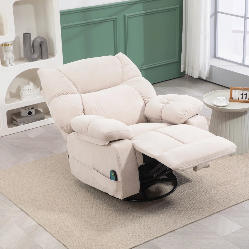 POLTRONA Relax con massaggio e riscaldamento, reclinabile, girevole, Beige