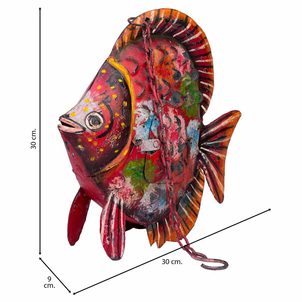 Portacandele pesce rosso in metallo invecchiato 30x9x30
