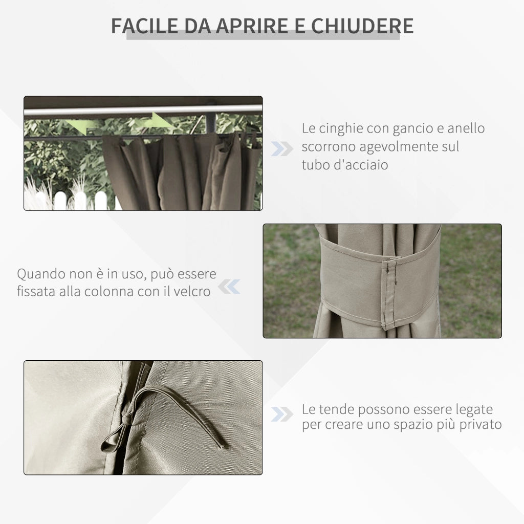 Gazebo da Giardino 4x3 Metri ¨C zephmum ¨C Struttura Metallo Telo Poliestere Beige 6 Tende