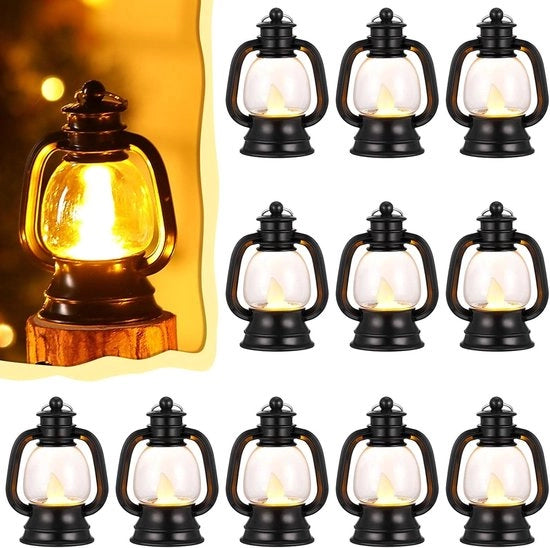 12 Pezzi di Mini Lampada Decorativa 10 cm - Lampada da Tavolo Centrale Piccola Vintage da Campeggio Lampada da Parete Decorativa - 10 cm - Nero