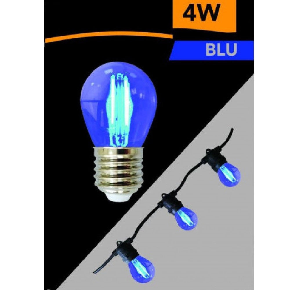 Trade Shop - Lampadina Led G45 Attacco E27 4 W A Globo A Filamento Luce Colorata Blu G45a-tb -