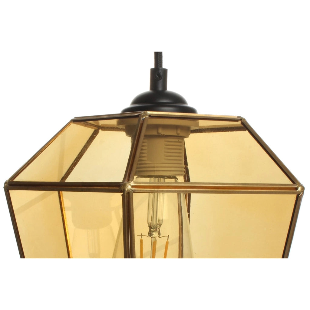 Lampada a Sospensione Terias in Vetro Arancione e Ottone