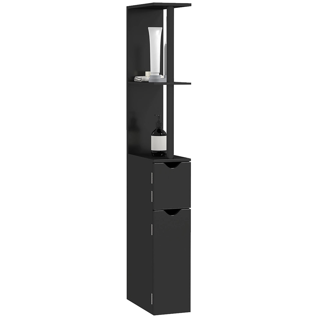 Colonna Bagno Salvaspazio ¨C Xylo ¨C 2 Ripiani 2 Armadietti Nero 15x30x118 cm