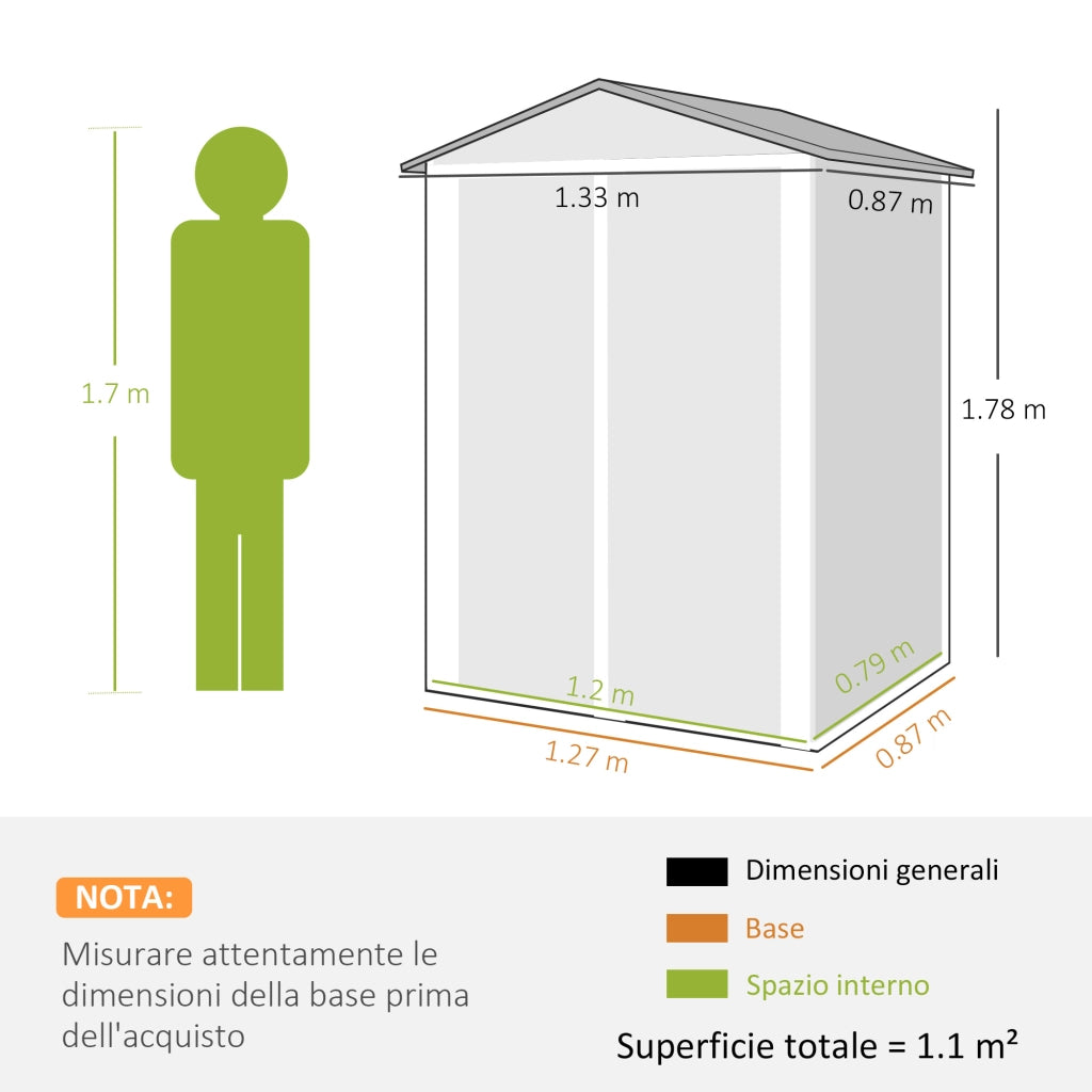 Casetta da Giardino in Acciaio ¨C Zephmum ¨C Grigio Argento 133x87x178 cm