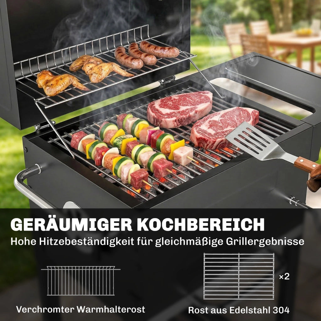Grill da Giardino Wagon ¨C Zephmum ¨C Grigio con Termometro e Tavolino Laterale
