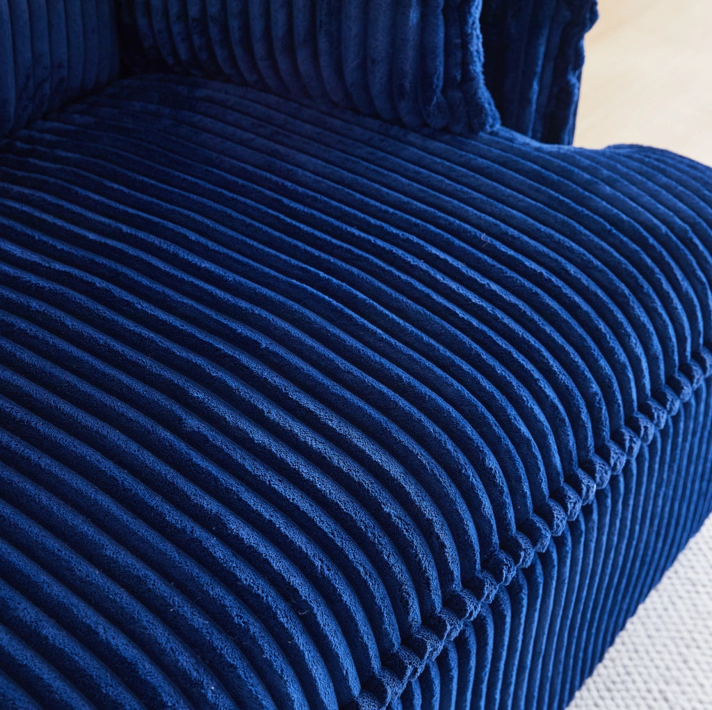 Poltrona con pouf 115x89x77 cm blu in tessuto morbido， compatta e senza montaggio