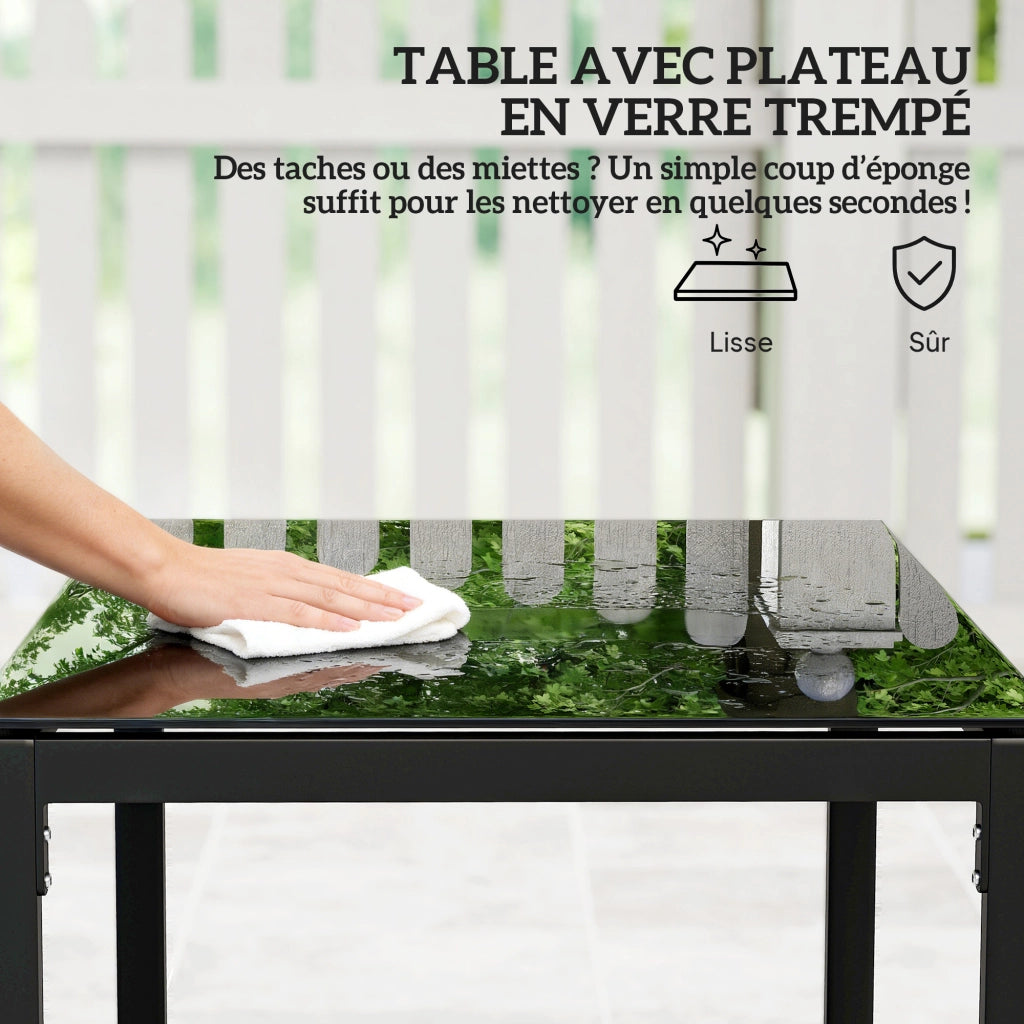 Set Giardino con Tavolo e Sedie ¨C Zephmum ¨C Polyrattan Nero Vetro Temperato