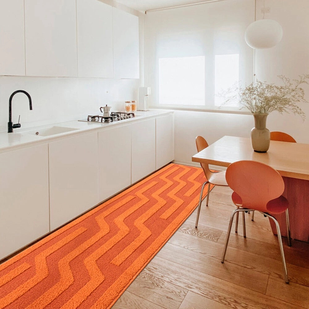 Tappeto Cucina A Righe 57x145 Cm 3D Morbido Bordato Passatoia Ingresso Assorbente Antiscivolo Arancione