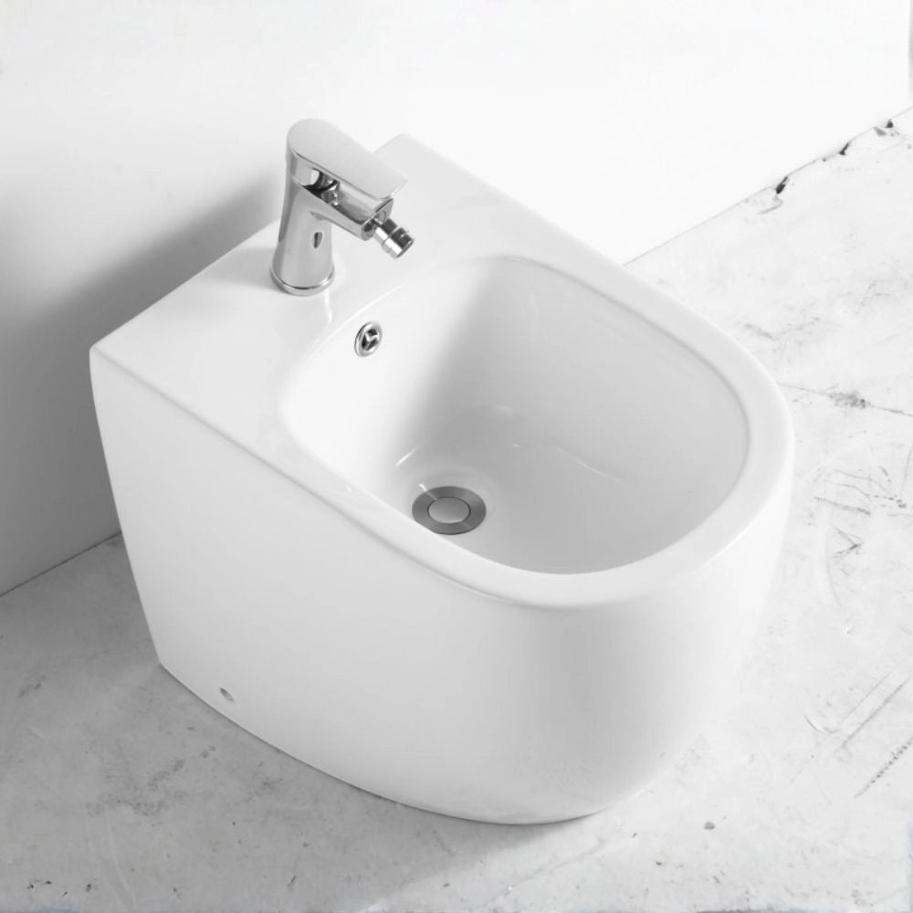 Bidet a pavimento filo muro FB53B in ceramica 52.5x37x41H cm bianco