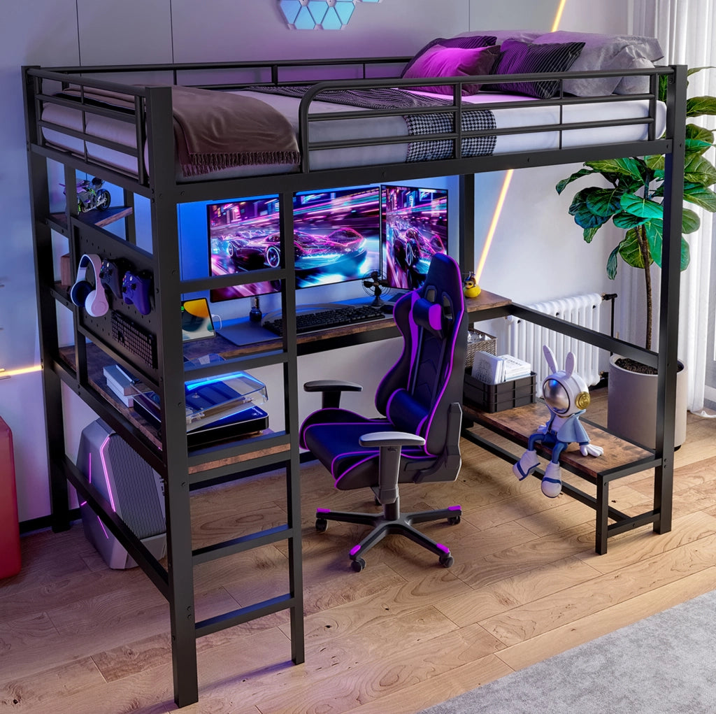 Letto a soppalco 90x200 cm con scrivania, LED e USB-C