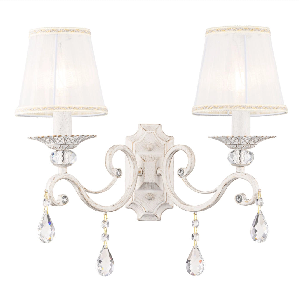 Maytoni applique shabby chic Grace 2 luci E14 bianco metallo diffusore tessuto