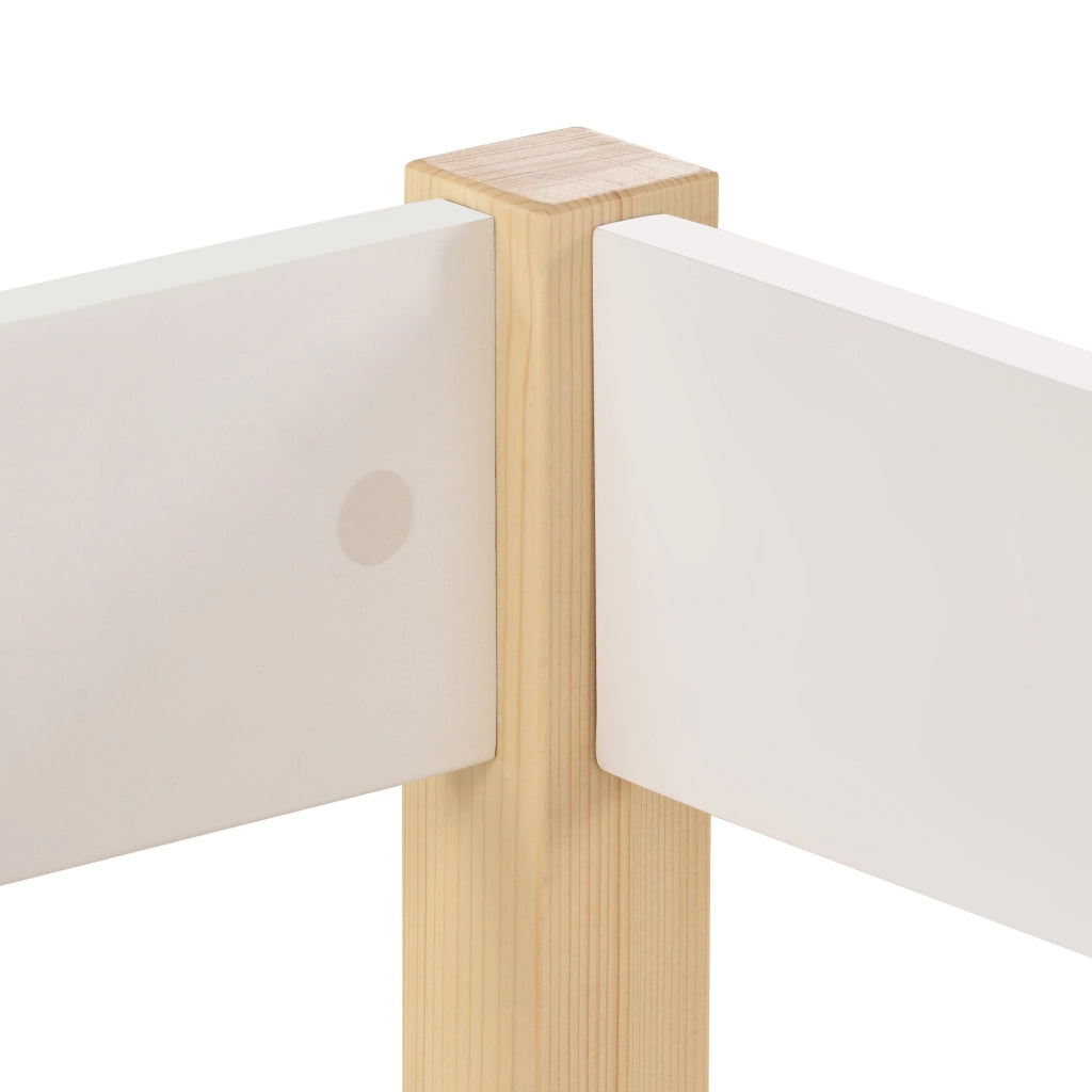 Letto a Soppalco 90 x 190 cm; Letto Singolo con Sponda di Sicurezza e Scala; senza Materasso; Legno Massello; Bianco