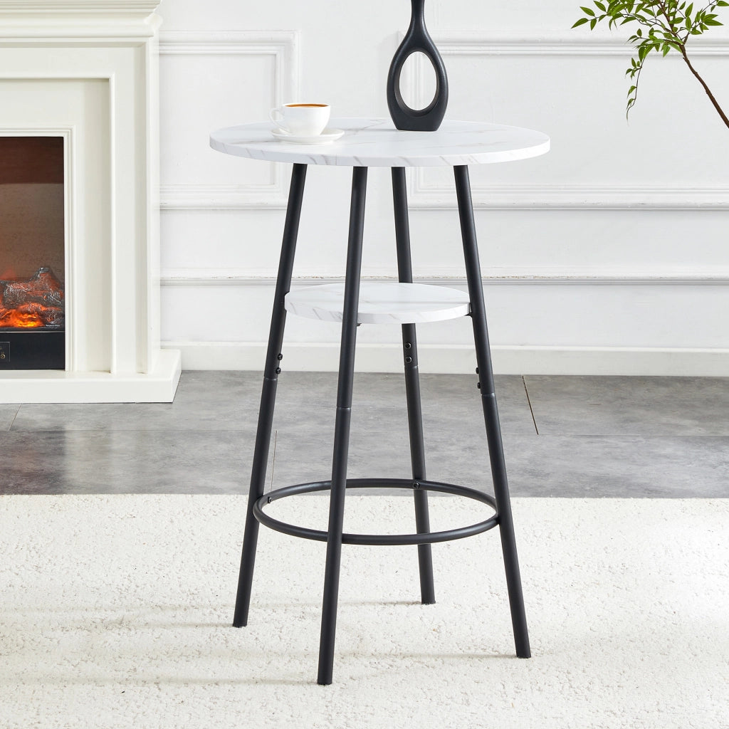 Bancone moderna con ripiano - Zephmum- Marmo bianco, telaio nero, ?60x89cm